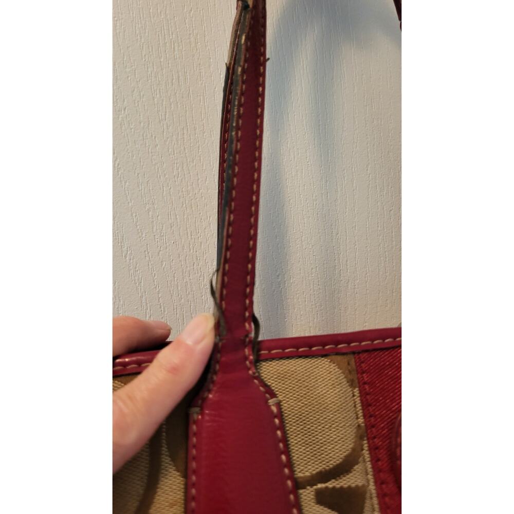 Coach Signature Stripe Framed Carryall Tote Satchel F17424 Red Trim Y2K - Picture 6 of 16